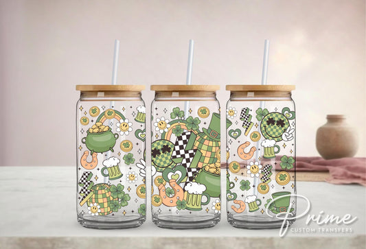 Saint Patrick's Day UV DTF Libbey 16oz Cup Wrap Sticker, Ready to Apply, No Heat, Permanent Adhesive, Waterproof, Glass Can, St Patties