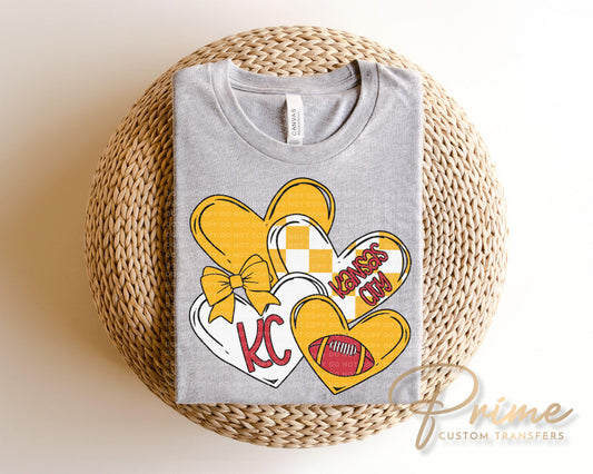 Football DTF Transfers, Ready to Press, T-shirt Transfer, Heat Transfer, Direct to Film, Game Day Sports Fan, KC Kansas City Valentine's Day
