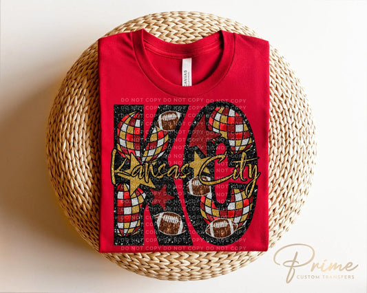 Football DTF Transfer, Ready to Press, T-shirt Transfer, Heat Transfer, Direct to Film, KC Sports Fan, Red Gold Kansas City Football Fans