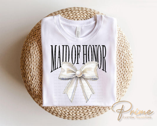 Bride DTF Transfer, Ready to Press, T-shirt Transfer, Heat Transfer, Direct to Film, Wedding, Bachelorette, Coquette Maid of Honor Pearl Bow