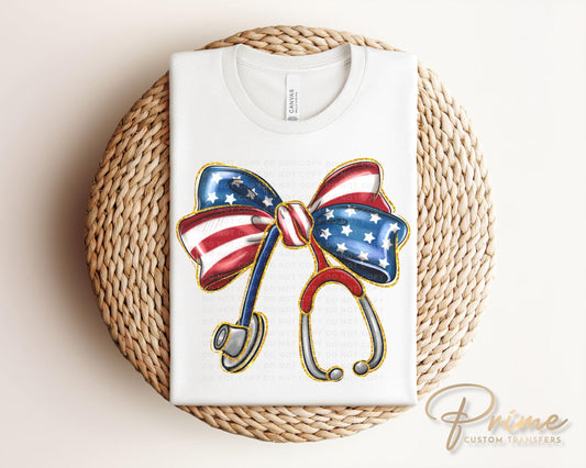 4th of July DTF Transfers, Ready to Press, T-shirt Transfers, Heat Transfer, Direct to Film, USA, Holiday, Ribbon, Coquette American Nurse