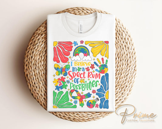 Autism Awareness DTF Transfer, Ready to Press, T-shirt Transfer, Heat Transfer, Direct to Film, Boho, Puzzle, Spectrum Of Possibilities
