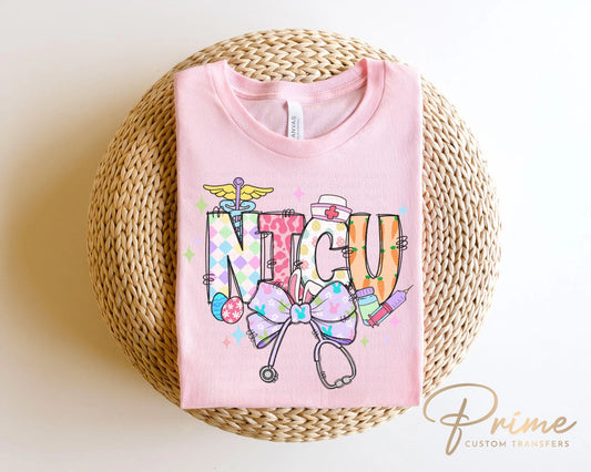 Easter DTF Transfer, Ready to Press, T-shirt Transfer, Heat Transfer, Direct to Film, Holiday, Pink, CNA, Gift, Easter Coquette NICU Nurse