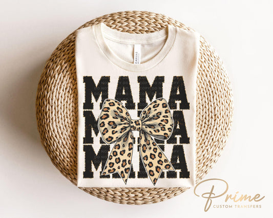 Mother's Day DTF Transfer, Ready to Press, T-shirt Transfer, Heat Transfer, Direct to Film, Animal Print, Leopard Print Mama Coquette Bow