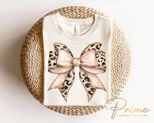 Leopard Coquette Bow DTF Transfers, Ready to Press, T-shirt Transfer, Heat Transfer, Direct to Film, Girly, Faux Glitter Animal Print Bow