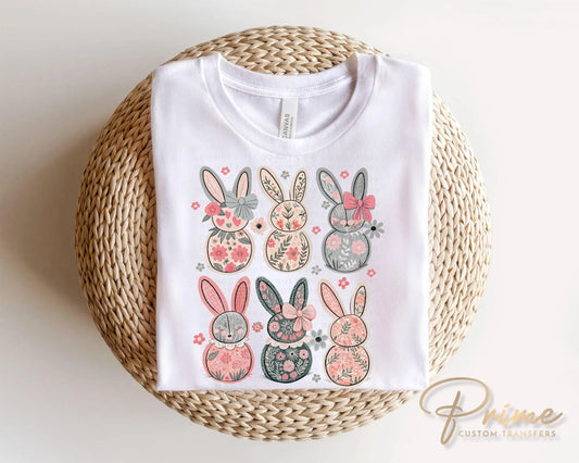 Easter DTF Transfer, Ready to Press, T-shirt Transfer, Heat Transfer, Direct to Film, Floral, Spring, Rabbit, Bow, Coquette Floral Bunnies