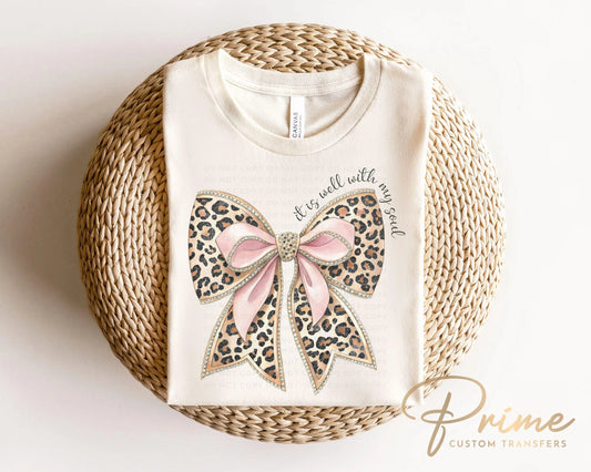 It Is Well With My Soul Bow DTF Transfer, Ready to Press, T-shirt Transfer, Heat Transfer, Direct to Film, Jesus, Coquette Leopard Print Bow