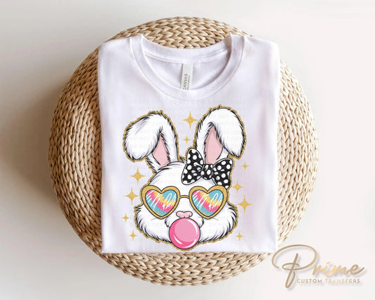 Easter DTF Transfer, Ready to Press, T-shirt Transfer, Heat Transfer, Direct to Film, Spring, Bow, Sunglasses, Bubble, Coquette Easter Bunny