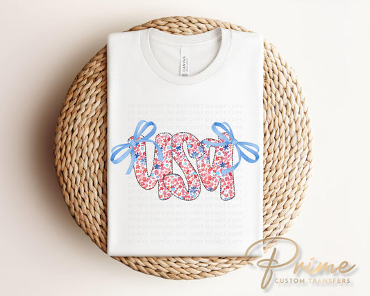 Coquette 4th of July DTF Transfers, Ready to Press, T-shirt Transfers, Heat Transfer, Direct to Film, USA, Ribbon, Bows, USA Floral Coquette