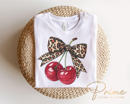 Cherry Coquette DTF Transfer, Ready to Press, T-shirt Transfers, Heat Transfer, Direct to Film, Cheetah Bow, Trendy, Love You Cherry Much