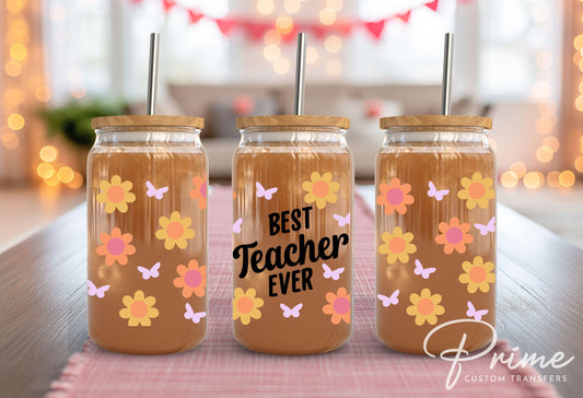 UV DTF Libbey 16oz Cup Wrap Sticker, Ready to Apply, No Heat, Permanent Adhesive, Waterproof, Glass Can, Back to School, Best Teacher Gift