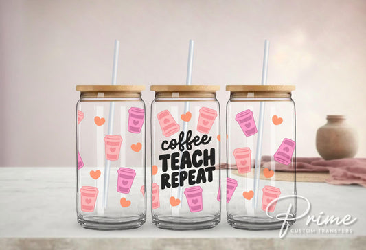 UV DTF Libbey 16oz Cup Wrap Sticker, Ready to Apply, No Heat, Permanent Adhesive, Waterproof, Glass Can, Back to School, Coffee Teacher Gift