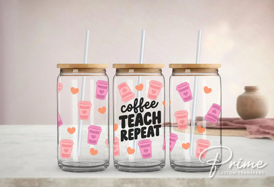 UV DTF Libbey 16oz Cup Wrap Sticker, Ready to Apply, No Heat, Permanent Adhesive, Waterproof, Glass Can, Back to School, Coffee Teacher Gift