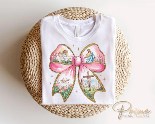 Easter DTF Transfer, Ready to Press, T-shirt Transfer, Heat Transfer, Direct to Film, Spring, Religious, Jesus, Lamb, Coquette Easter Bow