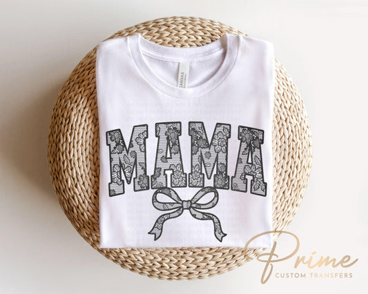 Mother's Day DTF Transfer, Ready to Press, T-shirt Transfers, Heat Transfer, Direct to Film, Matching Mommy and Me, Faux Mama White Lace Bow