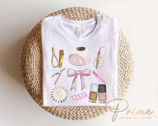 Nail Tech DTF Transfers, Ready to Press, T-shirt Transfers, Heat Transfer, Direct to Film, Cosmetology, Beauty, Coquette, Artist, Manicure