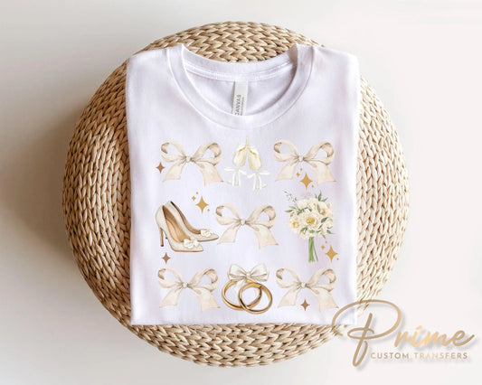Bride DTF Transfer, Ready to Press, T-shirt Transfer, Heat Transfer, Direct to Film, Wedding, Bach, Bachelorette, Coquette Bridal Bows