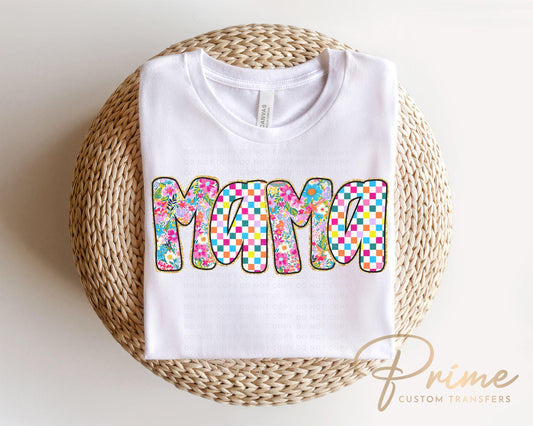 Mother's Day DTF Transfer, Ready to Press, T-shirt Transfer, Heat Transfer, Direct to Film, Gift for Mom, Flowers, Faux Glitter Floral Mama