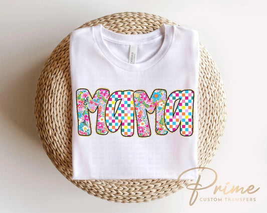 Mother's Day DTF Transfer, Ready to Press, T-shirt Transfer, Heat Transfer, Direct to Film, Gift for Mom, Flowers, Faux Glitter Floral Mama