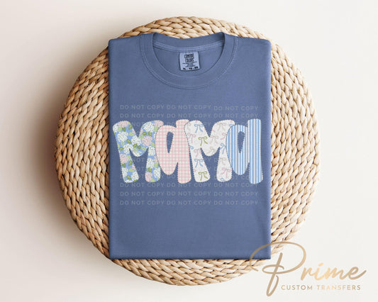 Mother's Day DTF Transfer, Ready to Press, T-shirt Transfer, Heat Transfer, Direct to Film, Spring, Girly, Floral Faux Quilted Coquette Mama