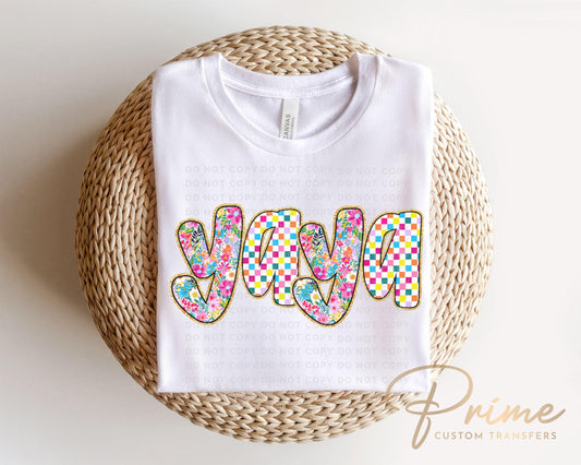 Mother's Day DTF Transfers, Ready to Press, T-shirt Transfers, Heat Transfer, Direct to Film, Gift for Grandma, Faux Glitter Floral YaYa