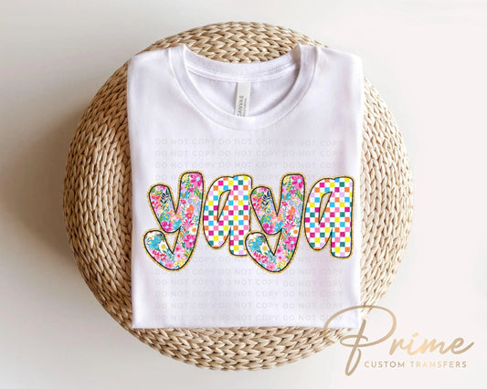 Mother's Day DTF Transfers, Ready to Press, T-shirt Transfers, Heat Transfer, Direct to Film, Gift for Grandma, Faux Glitter Floral YaYa