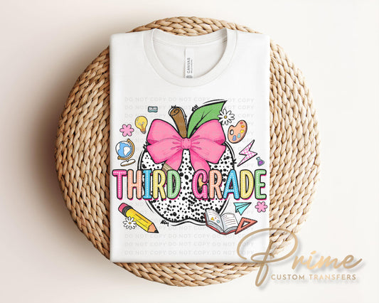 Back to School DTF Transfer, Ready to Press, T-shirt Transfer, Heat Transfer, Direct to Film, Coquette First Day Of School, Third Grade