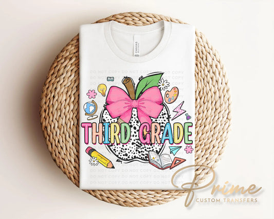 Back to School DTF Transfer, Ready to Press, T-shirt Transfer, Heat Transfer, Direct to Film, Coquette First Day Of School, Third Grade