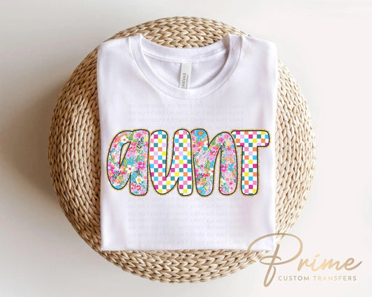 Mother's Day DTF Transfers, Ready to Press, T-shirt Transfers, Heat Transfer, Direct to Film, Gift for Auntie, Faux Glitter Floral Aunt