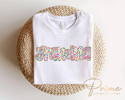 Mother's Day DTF Transfers, Ready to Press, T-shirt Transfers, Heat Transfer, Direct to Film, Gift for Grandma, Faux Glitter Floral Grandma