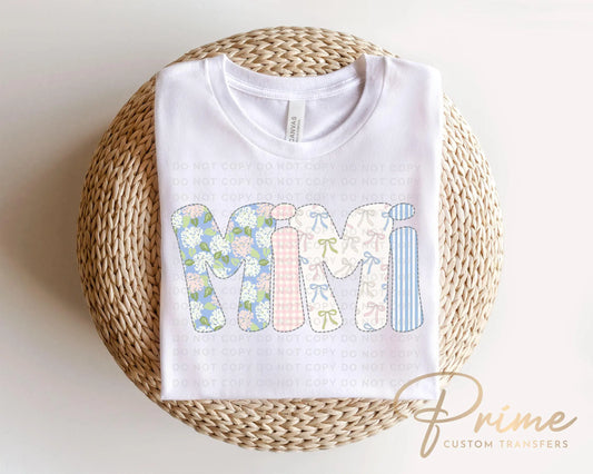 Faux Quilted Coquette Mimi DTF Transfer, Ready to Press, T-shirt Transfer, Heat Transfer, Direct to Film, Spring, Girly, Floral Mother's Day