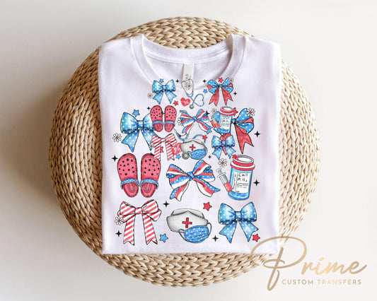 4th of July DTF Transfer, Ready to Press, T-shirt Transfer, Heat Transfer, Direct to Film, Holiday, Memorial Day, Nurse Gift, Coquette Nurse