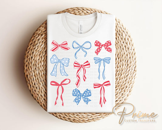 4th of July DTF Transfers, Ready to Press, T-shirt Transfers, Heat Transfer, Direct to Film, Memorial Day, Coquette Bows, Red White, Blue
