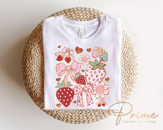 Boho Strawberry Coquette DTF Transfer, Ready to Press, T-shirt Transfers, Heat Transfer, Direct to Film, Floral, Summer, Strawberry Festival