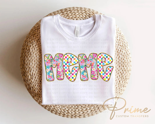 Mother's Day DTF Transfer, Ready to Press, T-shirt Transfer, Heat Transfer, Direct to Film, Gift for Grandma, Faux Glitter Floral MeMe