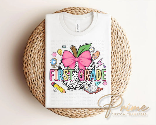 Back to School DTF Transfer, Ready to Press, T-shirt Transfer, Heat Transfer, Direct to Film, Coquette First Day Of School, First Grade