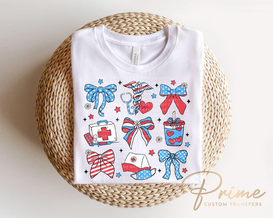 4th of July DTF Transfer, Ready to Press, T-shirt Transfer, Heat Transfer, Direct to Film, Holiday, Memorial Day, Nurse Gift, Coquette Nurse