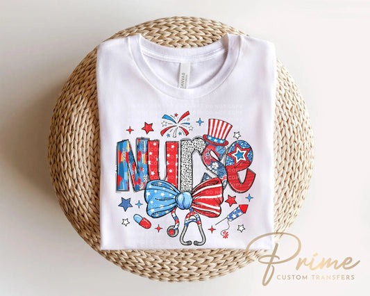 4th of July DTF Transfer, Ready to Press, T-shirt Transfer, Heat Transfer, Direct to Film, Holiday, Memorial Day, Nurse Gift, Coquette Nurse