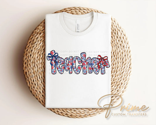 4th of July DTF Transfer, Ready to Press, T-shirt Transfer, Heat Transfer, Direct to Film, Preschool, Gift for Teacher, Floral Coquette