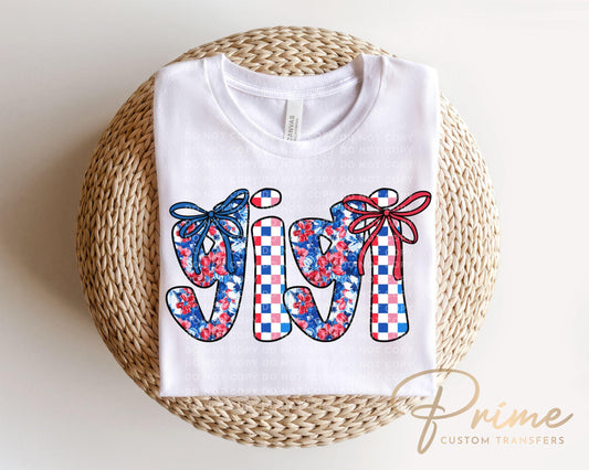 4th of July DTF Transfer, Ready to Press, T-shirt Transfer, Heat Transfer, Direct to Film, Memorial Day, America, Bows, USA Coquette Gigi