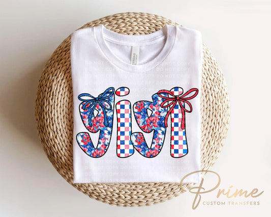 4th of July DTF Transfer, Ready to Press, T-shirt Transfer, Heat Transfer, Direct to Film, Memorial Day, America, Bows, USA Coquette Gigi