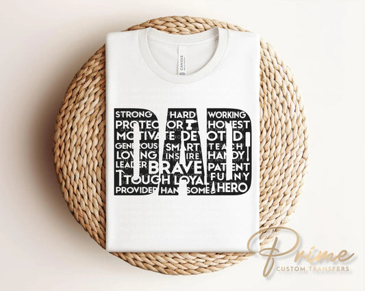 Father's Day DTF Transfer, Ready to Press, T-shirt Transfer, Heat Transfer, Direct to Film, Gift for Dad, Words of Affirmations, Word Art