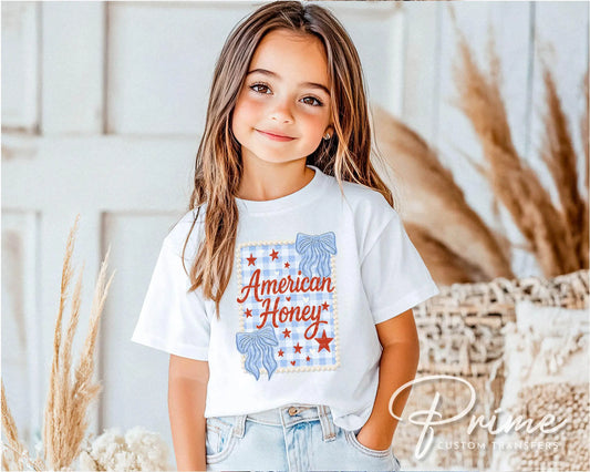 4th of July DTF Transfer, Ready to Press, T-shirt Transfers, Sublimation, Direct to Film, Ribbon, Bows, Coquette Faux Lace, American Honey