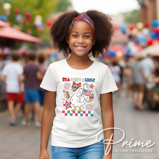 4th of July DTF Transfer, Ready to Press, Sublimation Transfer, Heat Transfer, Direct to Film, Patriotic Shirt, America, Red White and Goose