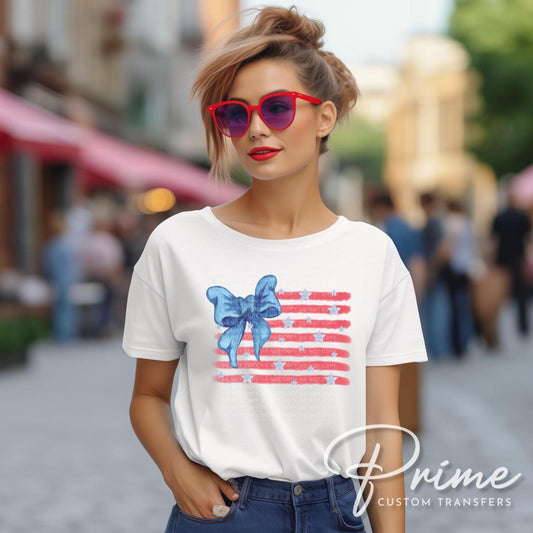 4th of July DTF Transfer, Ready to Press, T-shirt Transfer, Heat Transfer, Direct to Film, Sublimation, Memorial Day Star, American Flag Bow