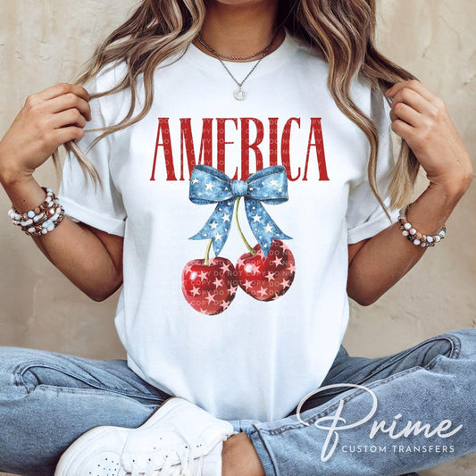 4th of July DTF Transfers, Ready to Press, T-shirt Transfers, Sublimation, Direct to Film, Memorial Day, Coquette Bows, American Cherries