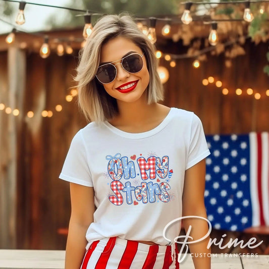 Coquette 4th of July DTF Transfers, Ready to Press, T-shirt Transfers, Direct to Film, Ribbon, Bows, Trendy, USA, Flowers, Oh My Stars