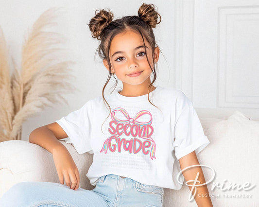 Back to School DTF Transfer, Ready to Press, T-shirt Transfer, Heat Transfer, Direct to Film, Coquette First Day Of School, Second Grade