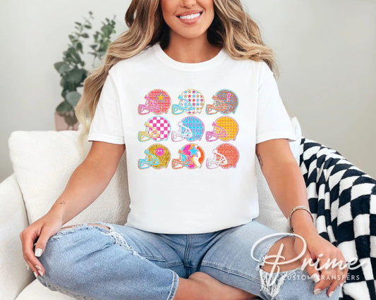 Neon Football DTF Transfer, Ready to Press, T-shirt Transfer, Heat Transfer, Direct to Film, Sports Mom Apparel, Game Day, Helmets, Colorful
