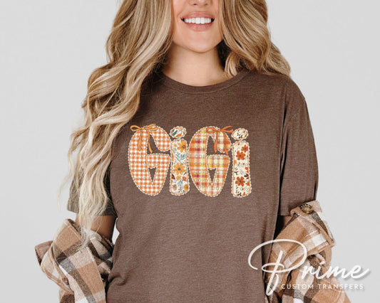 Coquette Preppy Floral Fall Gigi DTF Transfer, Ready to Press, T-shirt Transfers, Direct to Film, Lace, Ribbon, Autumn, Gift for Grandma
